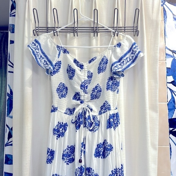 NWT Women’s Dress Day Saint Barth Blue & White Off The Shoulder Maxi Dress Sz L - Picture 3 of 16